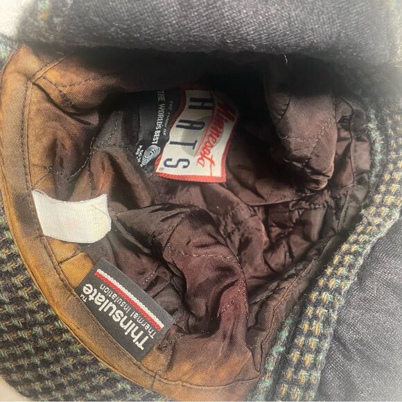 Minnesota Hats Vintage Gray/Black Houndstooth Wool Newsboys Hat W/Earflaps - Picture 10 of 11